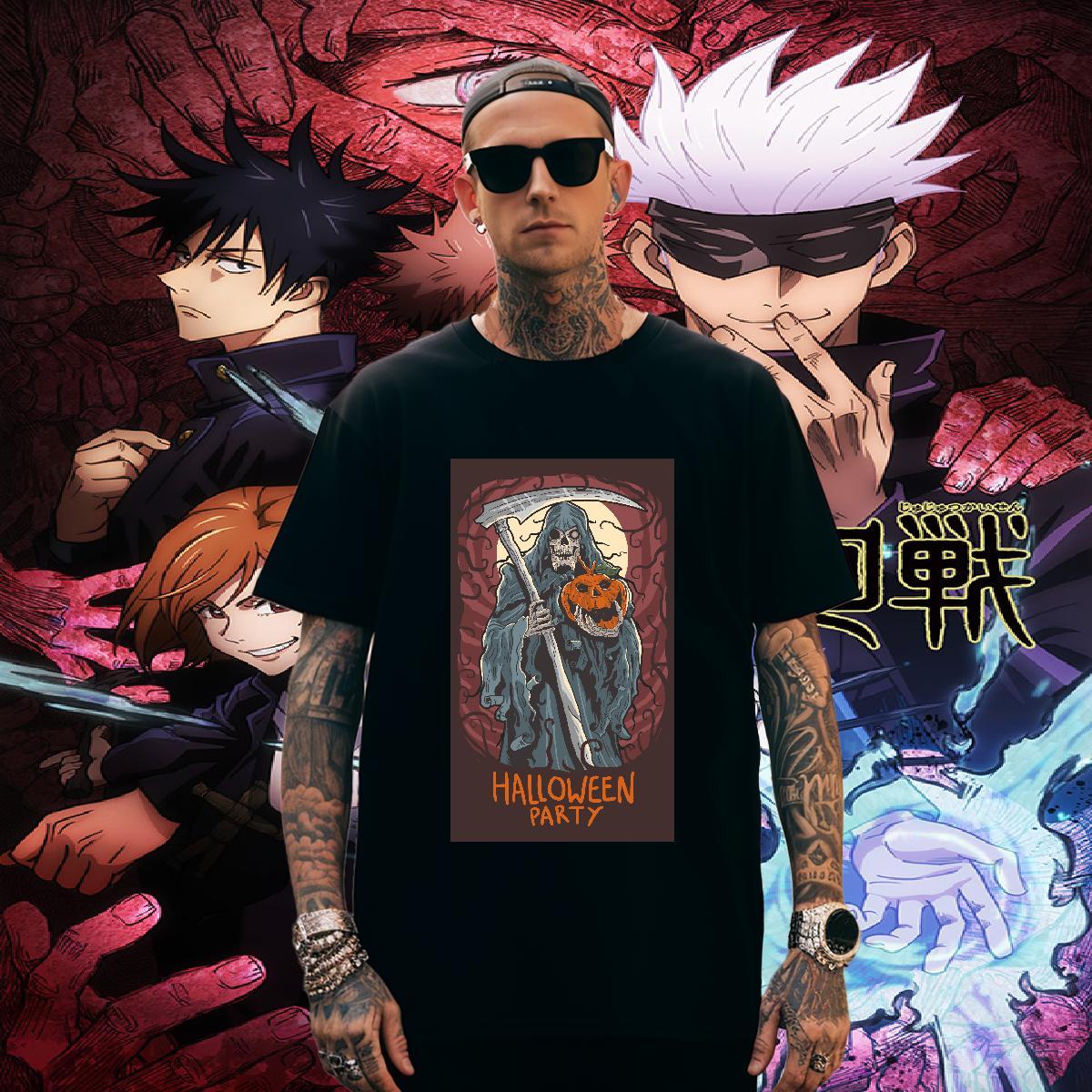 Unisex T-Shirts halloween Breathable Crew Neck Casual Daily Wear DIY Anime 230g Cotton Tshirt for Man Woman 2024 Summer Tshirts