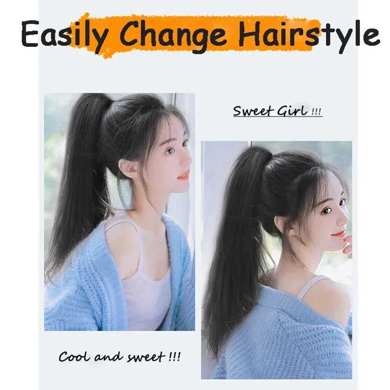 Wigsin synthetic long straight ponytail claw clip hair extension smooth black brown female wig W240817