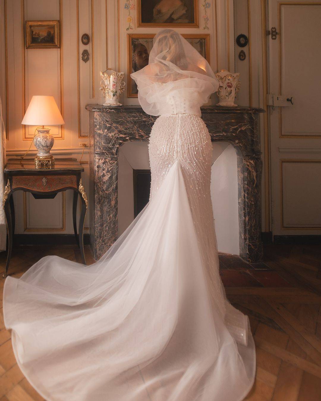 Arabic Illusion Mermaid Ivory Wedding Dress Beaded Sequined Long Sleeve Bridal Gowns Custom Made Dresses