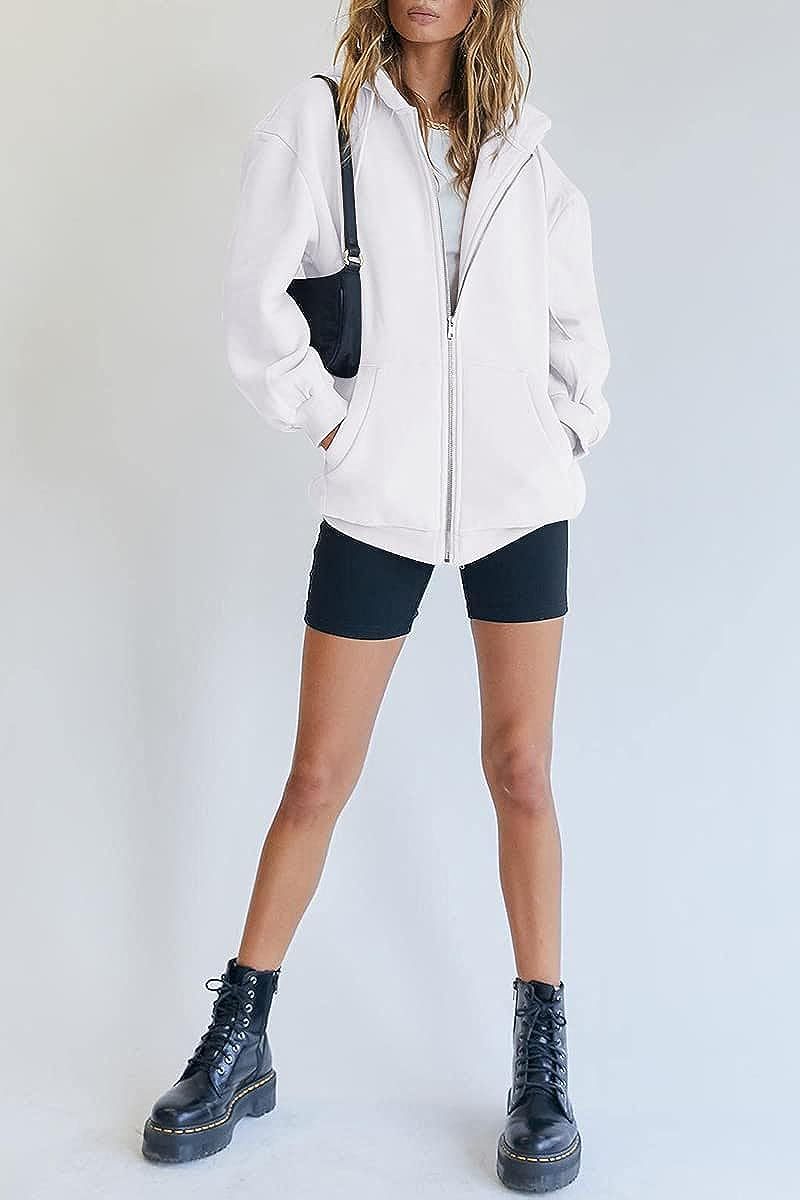 Fashion Women's Hooded Zippered Sweatshirt - Loose Fit Stand Up Collar for Autumn & Winter