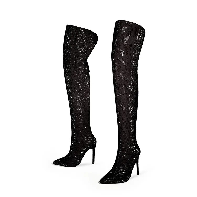 2024 Women's Autumn/Winter Slender High Heels Over Knee Rhie Long Pointed Sexy Back Zipper Banquet Party Thigh Boots 241117