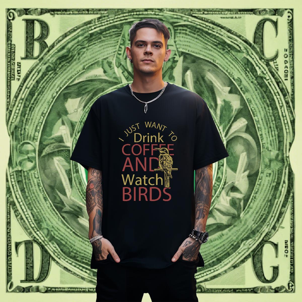Loose Fit Couples T Shirts Casual Beach 230g Cotton White Plus Size Breathable Short Sleeve bird Mens T Shirts Wholesale Tops