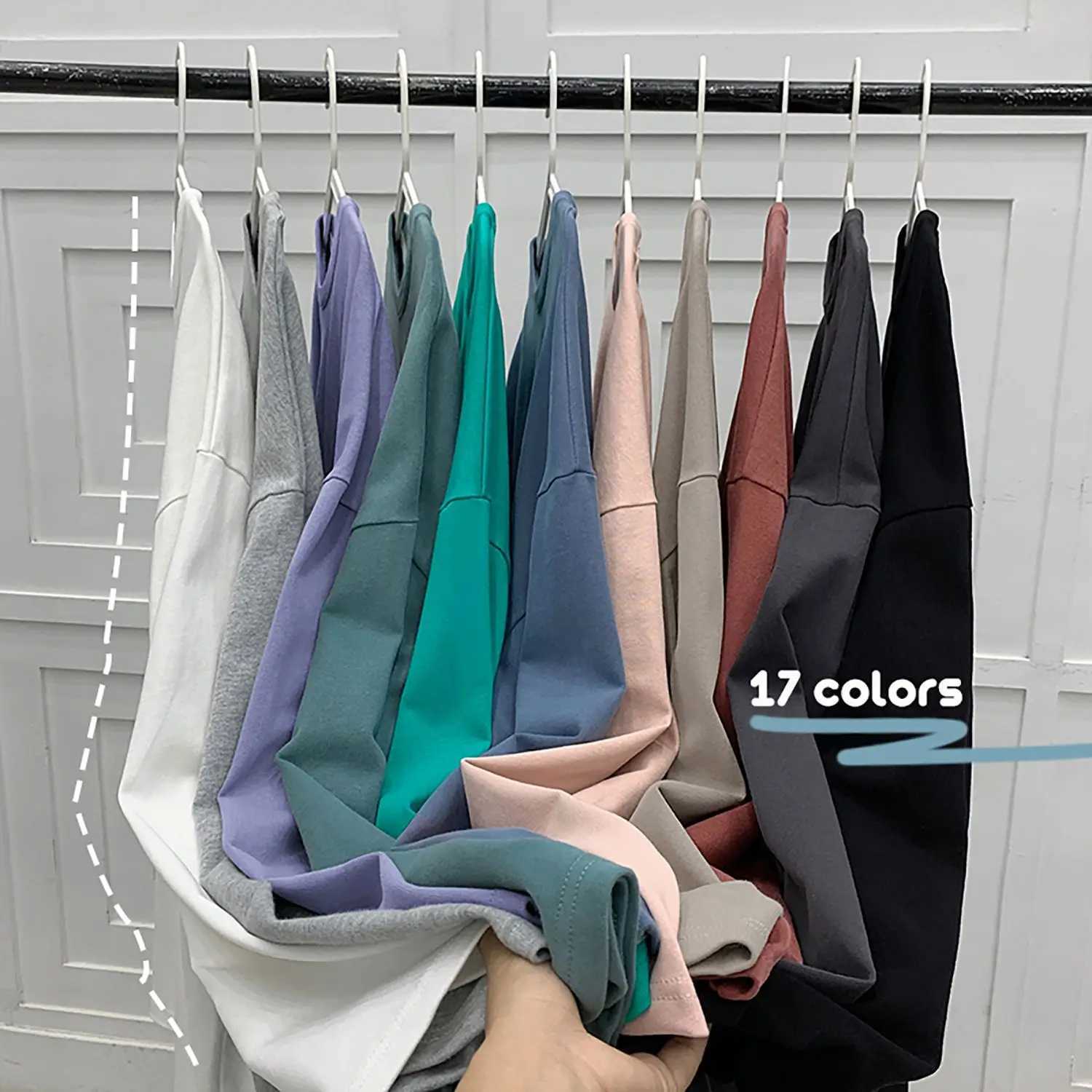 Autumn Men T-shirts Long Sleeve Loose Solid Color Drop Shoulder Tops For Unisex Korean Style 100% Cooton Male Casual TeesXJ240819