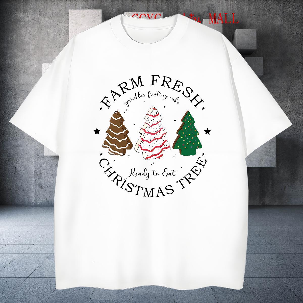 Classic T-Shirts christmas trees Crew Neck Street wear Hip Hop Cartoon Printing L-4XL 230g 100% Cotton Tshirts DIY Wear
