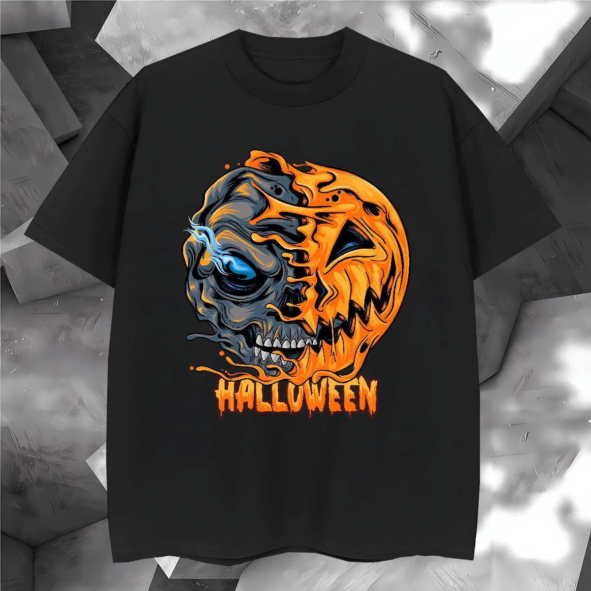 Cool T Shirt For Man pumpkin Round Neck Short Sleeve Daily Outfit Plus Size Custom 230g Cotton Men Tees DIY Customized Tops