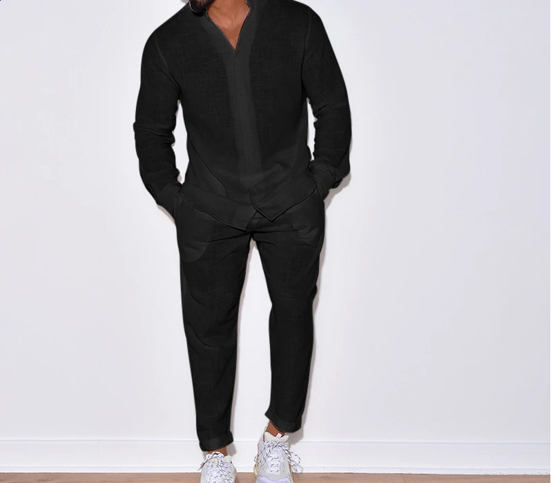 Autumn and Winter White Shirts Pants for Mens Suit Fashion Versatile Casual Sports Blouse Cargo Trousers Set Clothes 240819