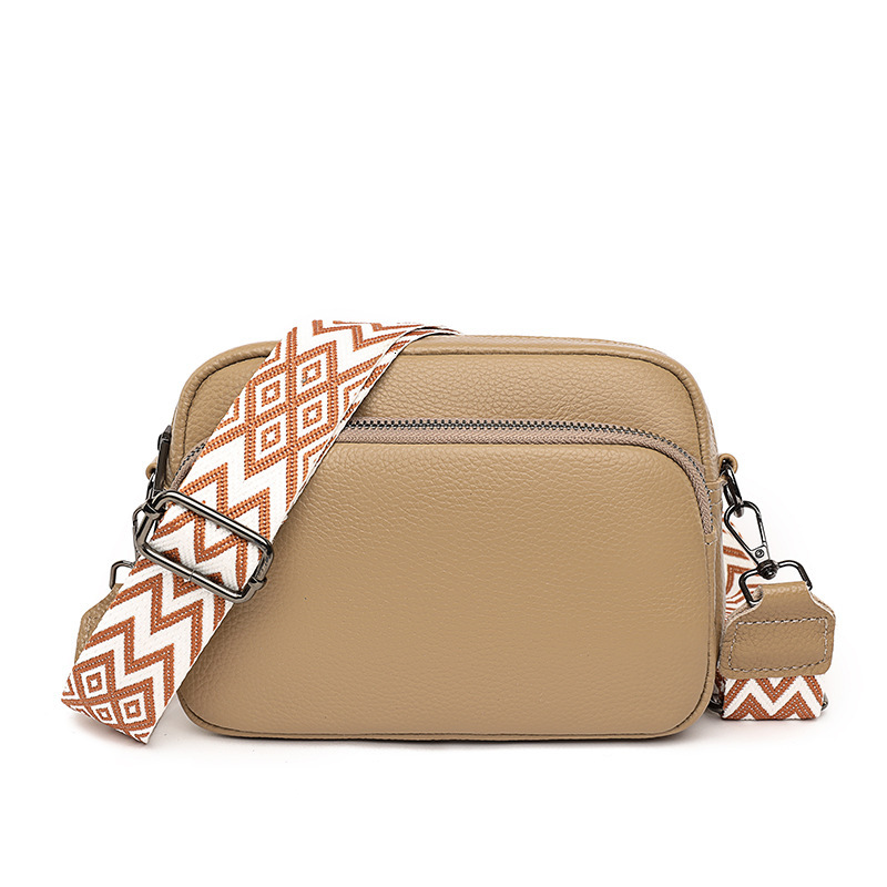 Head layer cowhide for women's 2023 new fashionable and simple lychee pattern shoulder with textured leather crossbody small square bag