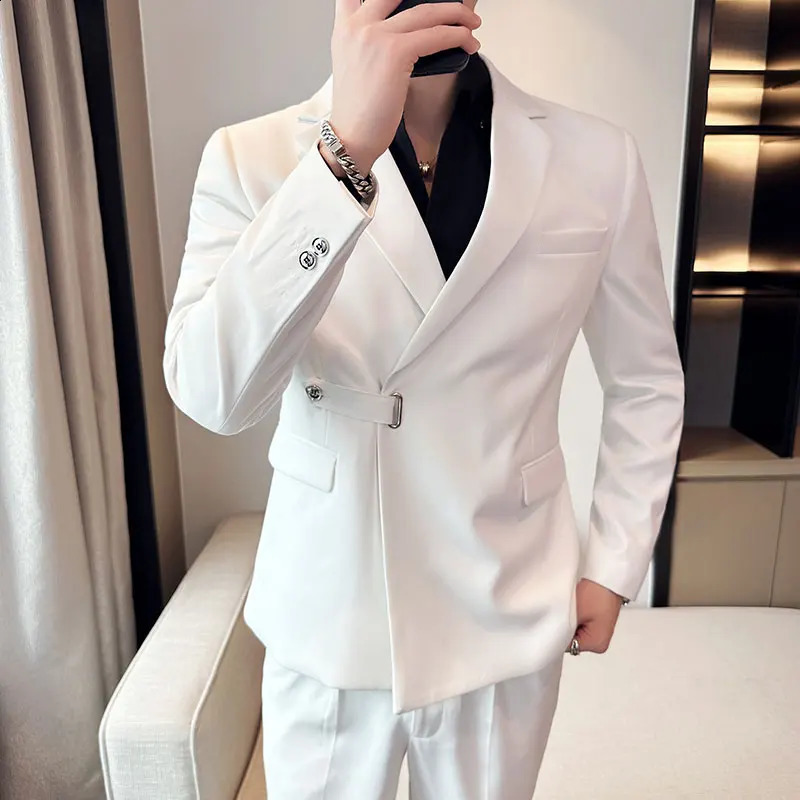 Fall British Style Mens Jacket Single Chest Casual Set Wedding Business Dress Social Banquet Evening Costume 4XL 240819