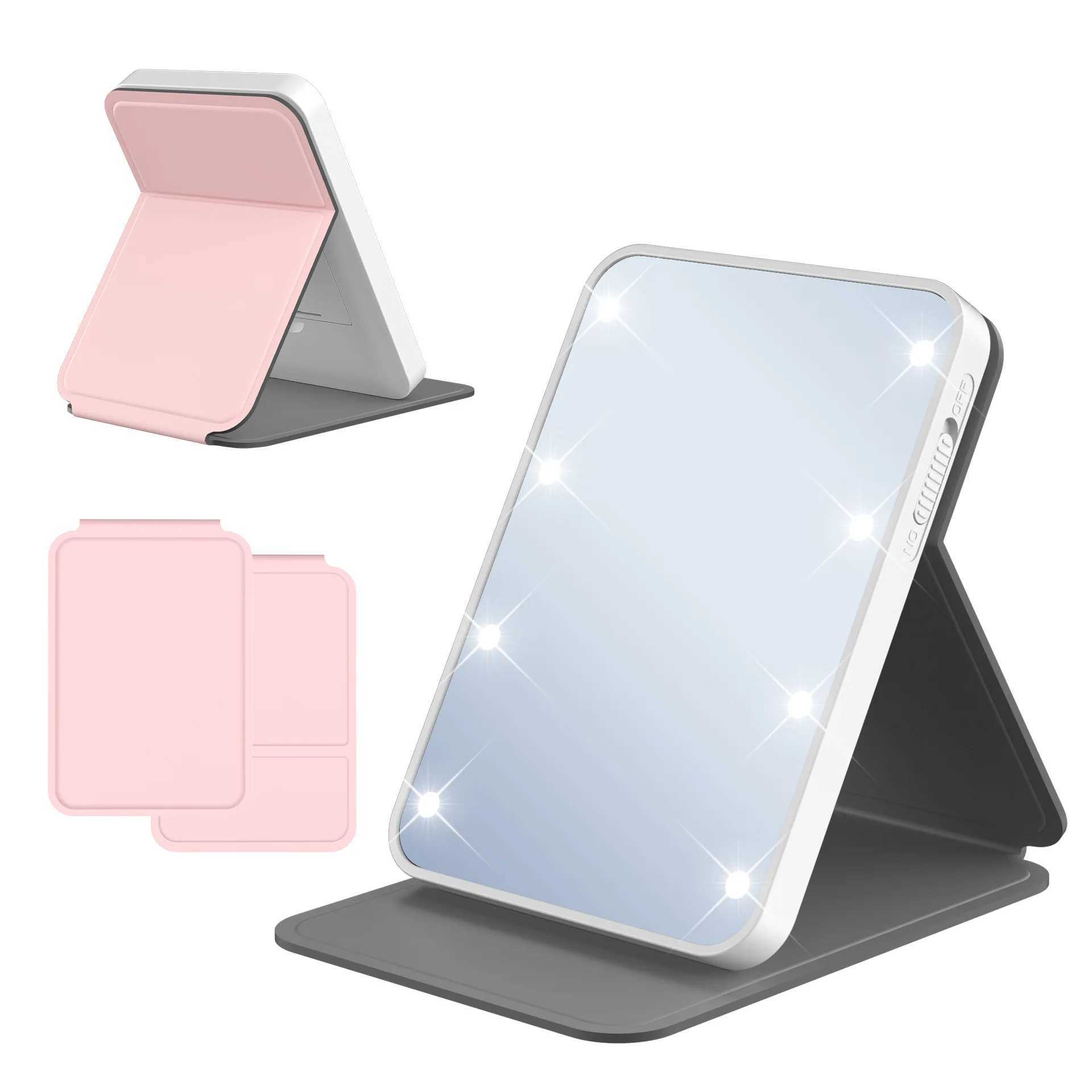 Portable Vanity Lamp Folding Cosmetic Mirrors Lighted Makeup Mirror with LED Lamp Foldable Design Battery Version Y240819