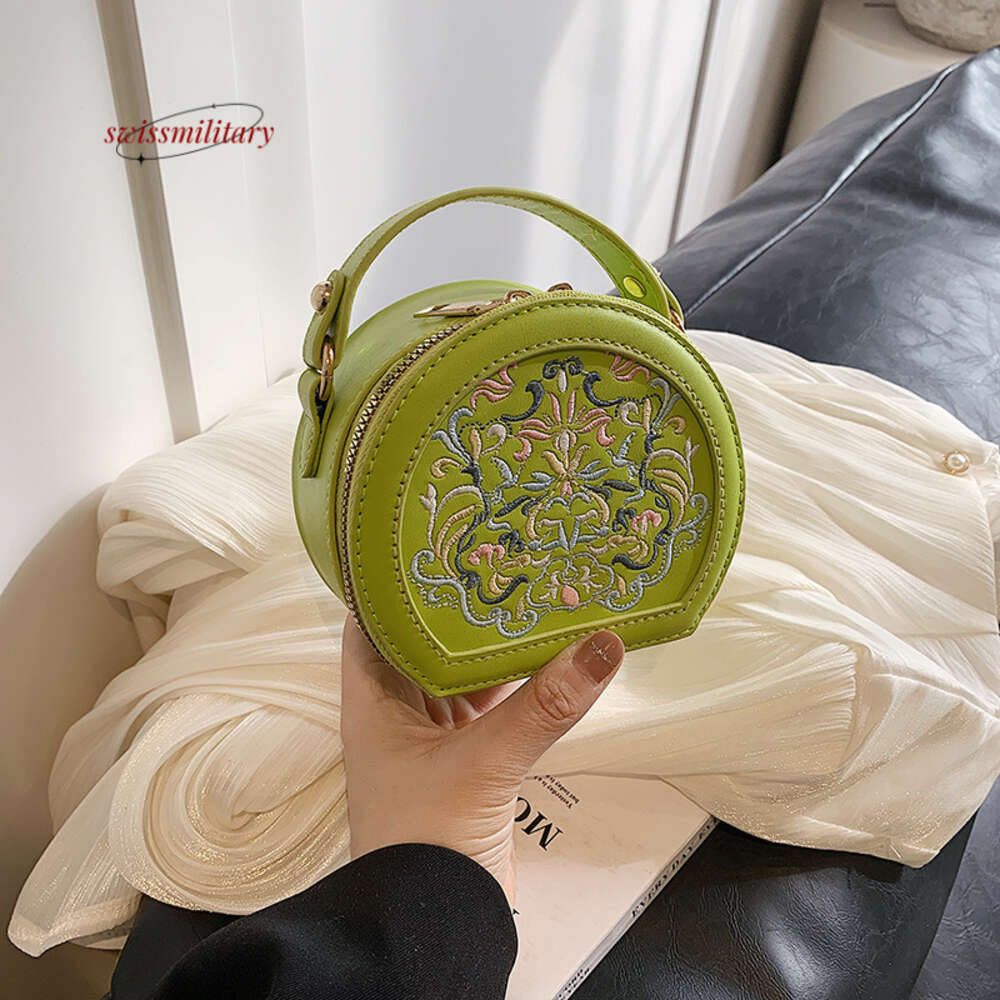 Swissmilitary Ethnic fashion show style small round spring summer, versatile and high-end for girls, embroidered hand-held crossbody bag #24