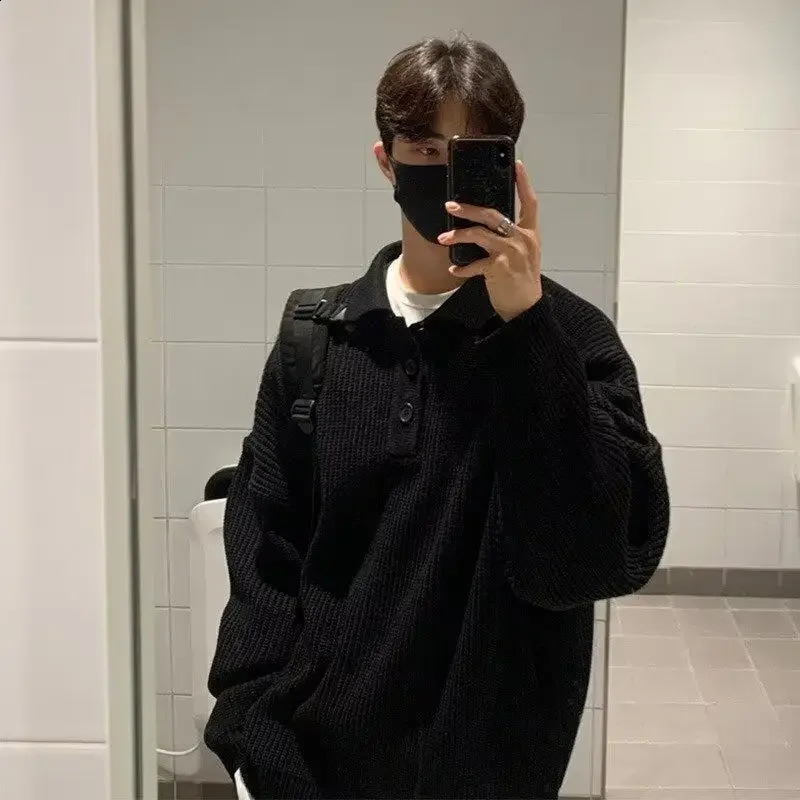 Knit Polo Sweat Shirt Mens Clothing Unicolor T Man Plain Xl Harajuku Fashion 90s Vintage Elasticity Emo One Piece Tee It A Top 240819