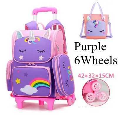 School Trolley Bag For Girls School Trolley Bag For Kids with lunch bag Rolling Backpack Bags Kids School Wheeled Backpack Bag Y240820