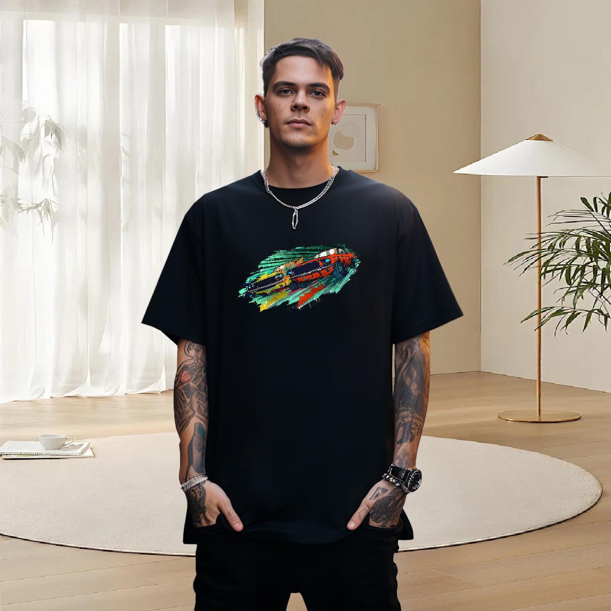 Unisex Couples T Shirts Daily Outfit 230g Pure Cotton Skull Breathable Crew Neck car T-Shirts Wholesale Tees