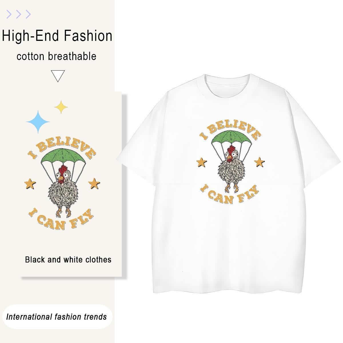 Fashion Casual Womens Tshirts Sports Street Wear Short Sleeve O-Neck Tee Shirt Designer 230g Cotton chicken Cartoon Floral Printing Woman T Shirts