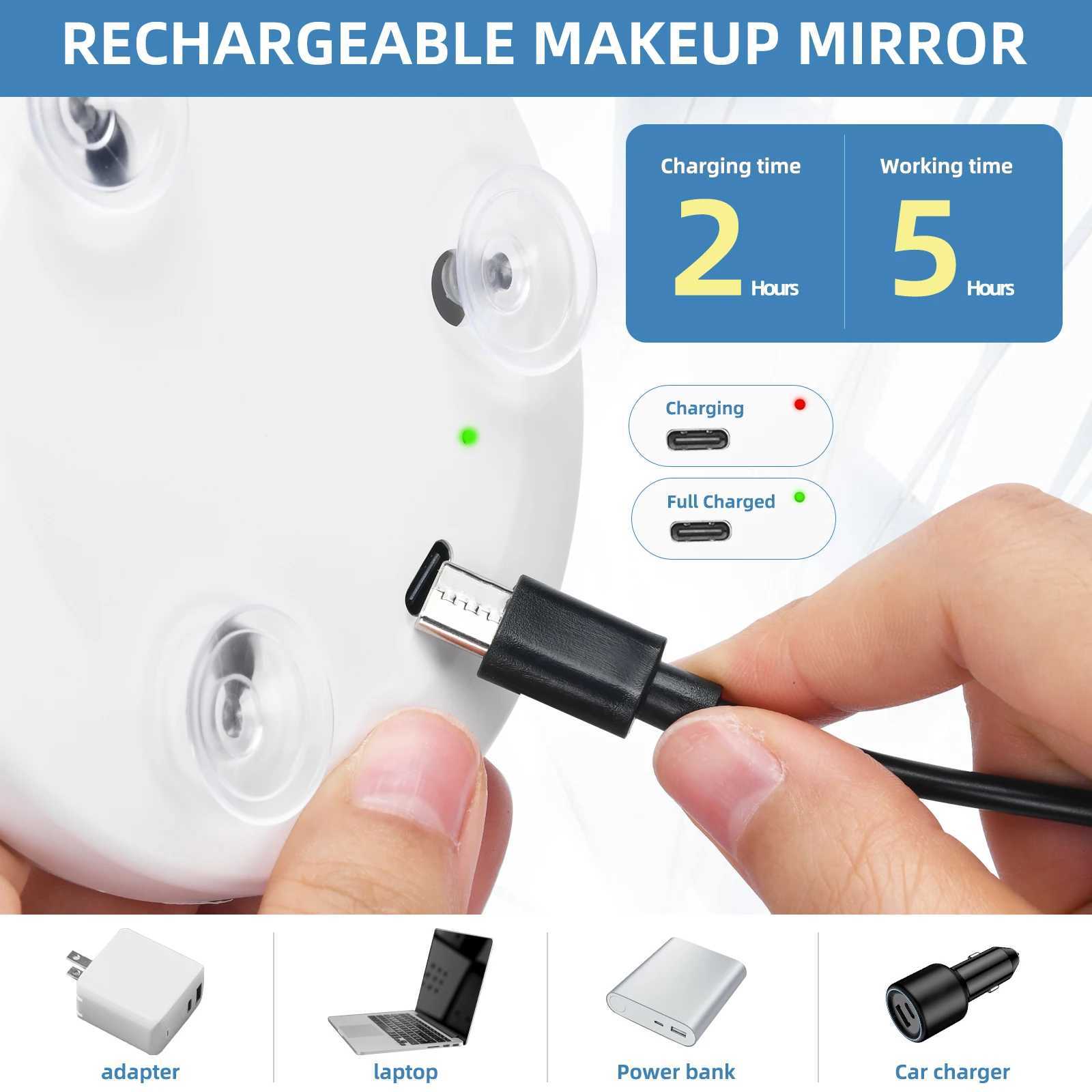 Compact Mirror with Natural LED Light Magnifying Mirror Rechargeable Lighted Travel Makeup Mirror 4 with 3 Suction Cups Y240819