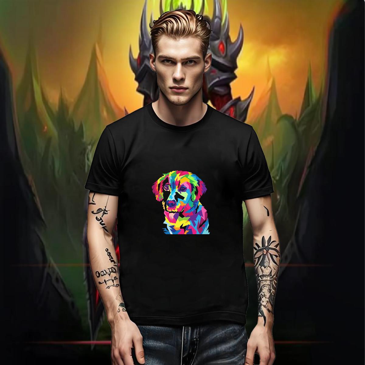 Brand Tshirts dog Hip Hop 230g 100% Cotton Top Tees Breathable Crew Neck Comfortable Men T Shirts Floral Print