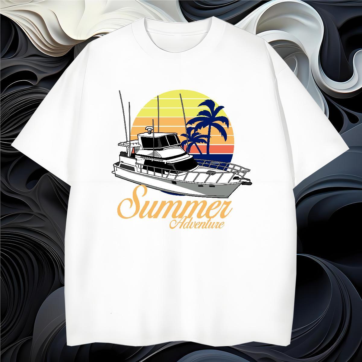 Soft sea T-Shirts for Men High Street Hip Hop Men Tops Tees 230g Pure Cotton 2024 New Breathable Custom Printing Tees Shirts
