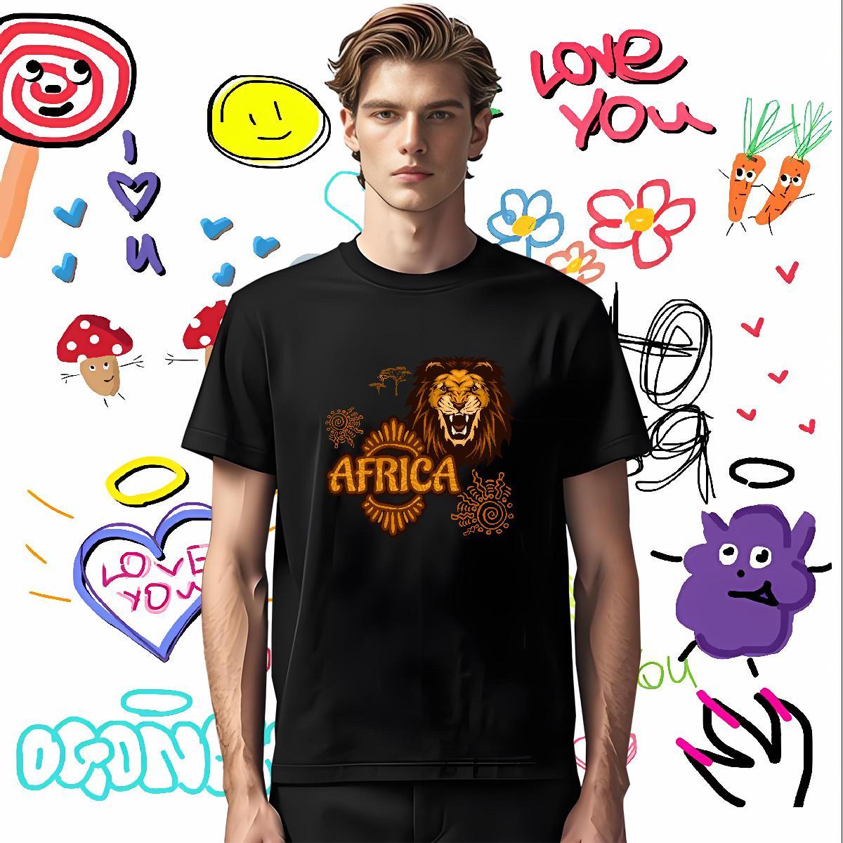 TOP Quality T-Shirts for Men Africa lion Breathable Short Sleeve Daily Wear Oversized 230g Cotton Men Tops Tees Customized Polos