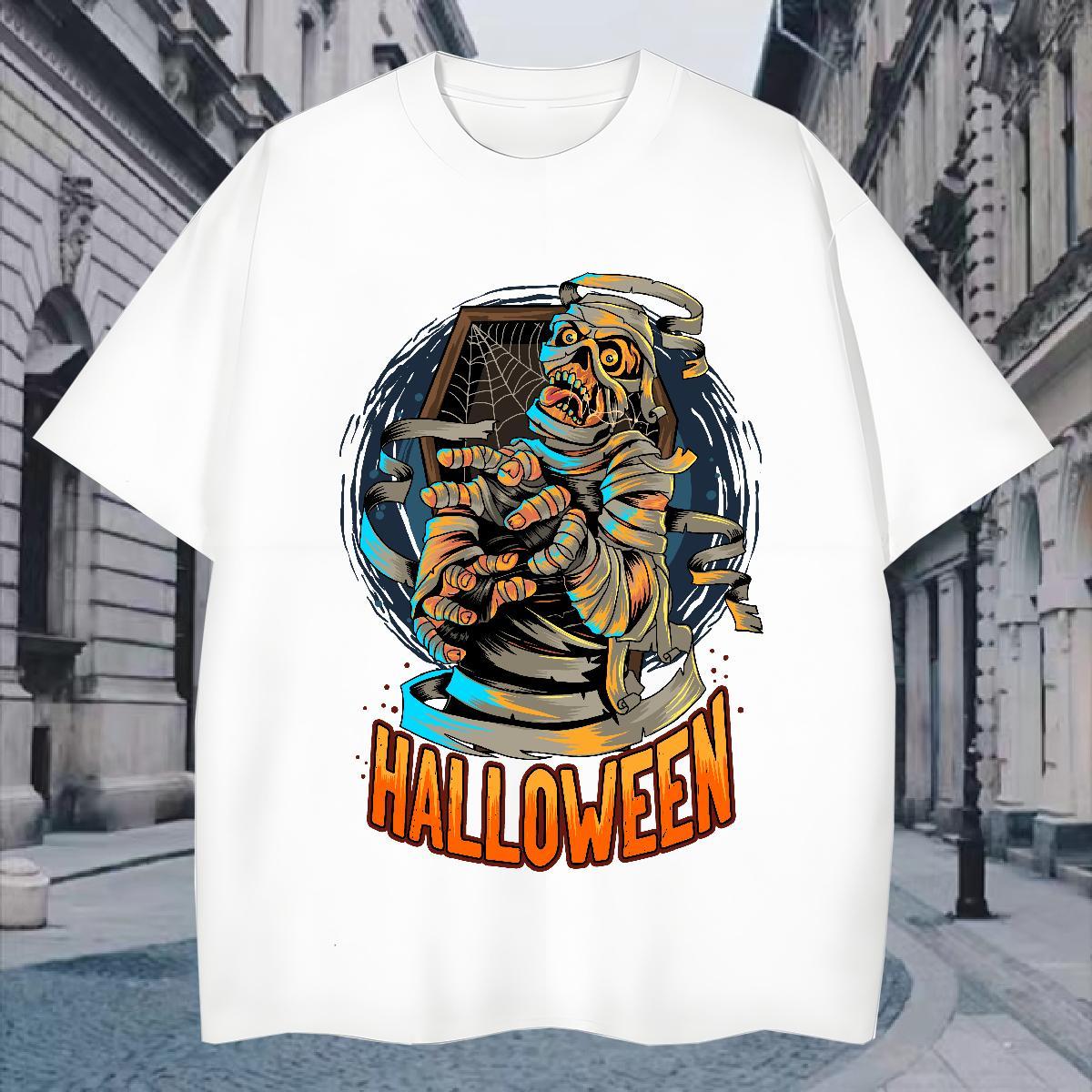 Loose Man T Shirts halloween Crew Neck Sports Casual Black White 230g Pure Cotton Men Tops Tees Wholesale Tshirts