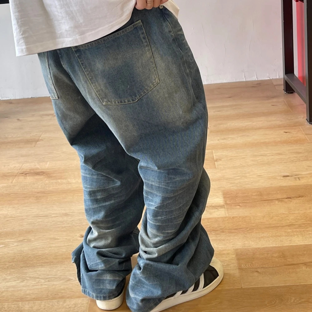 Korean clothing interesting coneshaped steel wire jeans mens hiphop luggage street denim pants trend Trouser 240819