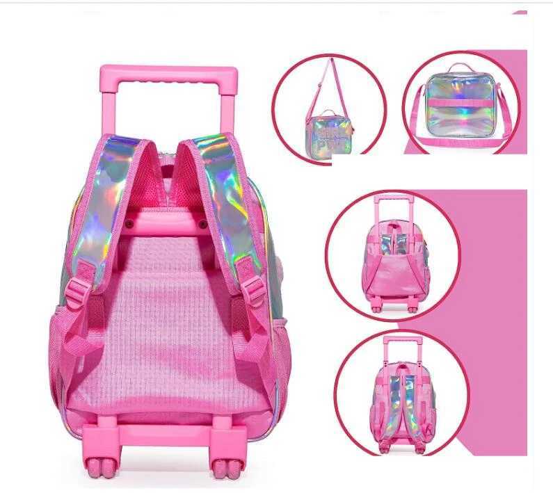 Kids Trolley Backpack and Lunch Bag Set for Girls Sequin Rolling Backpack for Girls Backpack with Wheels Kids Hand Luggage Bag Y240820