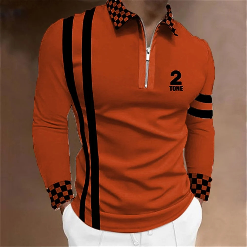 Fashion Men Long Sleeve Zipper Polo Shhirt Abstract Appare Men Casual Large Size Lapel Print Polo Shirt S-5XL . 240820