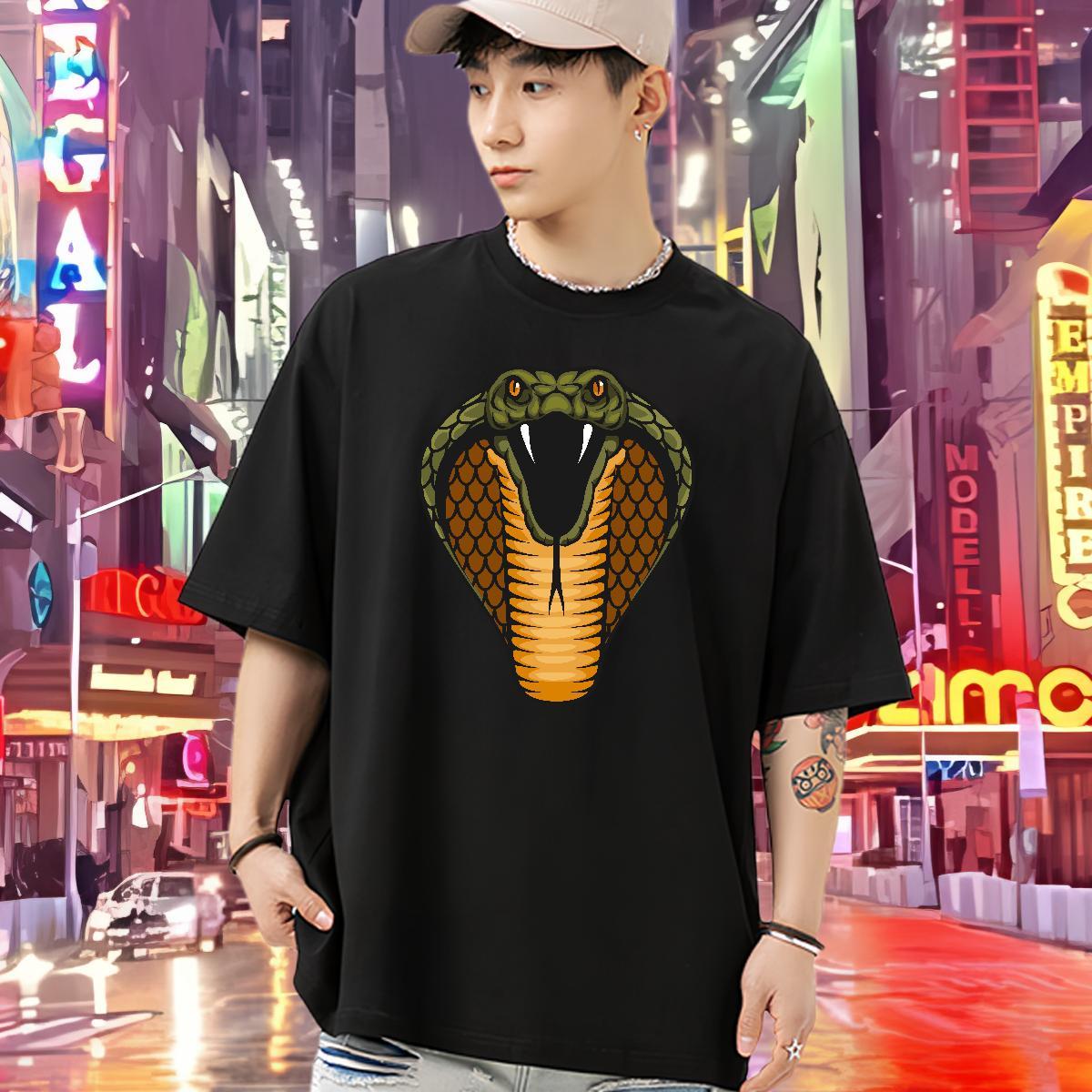 Fashion Designer Men Tees cobra High Street Hip Hop 230g 100% Cotton Tops Shirt Short Sleeve Soft Loose Fit Man T Shirts Anime Print
