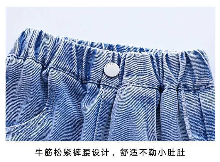 2024 Childrens Baby Girls Spring Jeans Elastic Strapless Childrens Loose and Loose Long Leg Pants Denim Autumn Trouthers 10 11 12 13 Years OldW240819