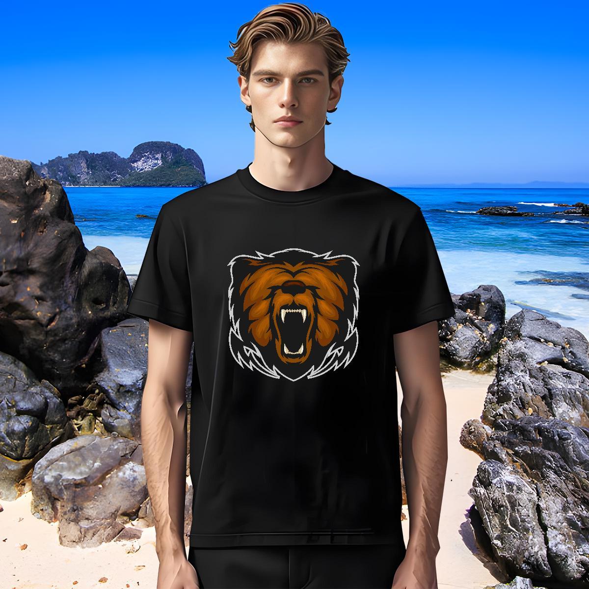 Brand Mens T Shirts lion Short Sleeve O-Neck High Street Hip Hop White Plus Size 100% Cotton 230g Men Tees Fashion Casual Polos