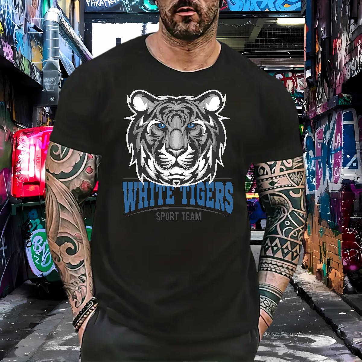 Free Shipping T-Shirts for Men tiger Crew Neck Breathable Street wear Hip Hop Black Oversized 100% Cotton 230g Men Clothes T-Shirt Classic Casual Tops