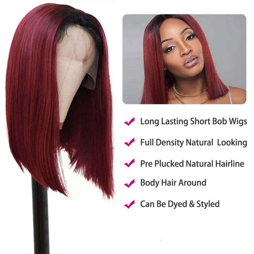 Bone Straight Short Wig For Women Bury 4X4 Lace 1B 99J Bob Wigs Brazilian Human Hair Pre Plucked