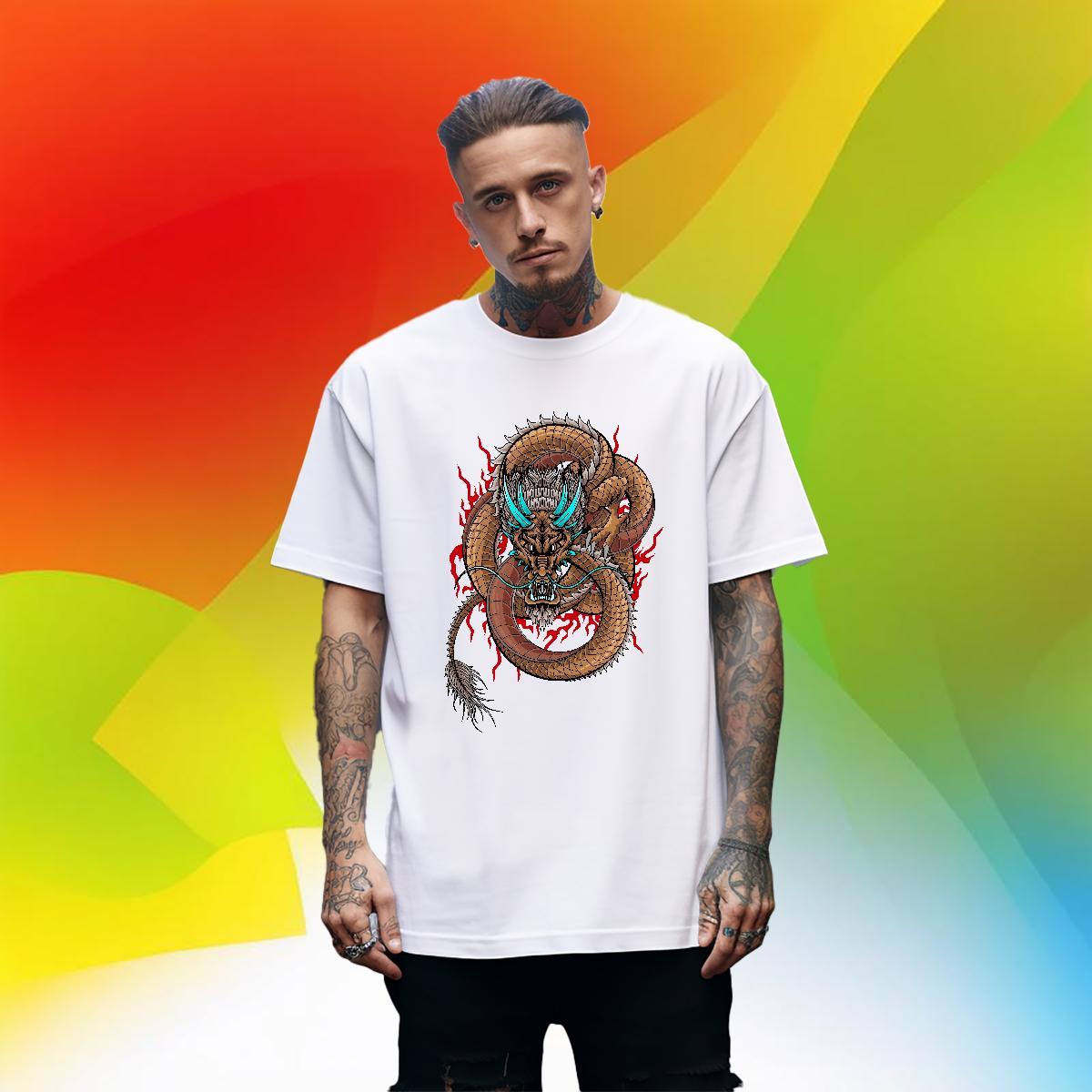 Cool Couples T Shirts Spring Summer 100% Cotton 230g Custom Cartoon O-Neck Short Sleeve dragon Men T Shirts 2024 Designer Tees