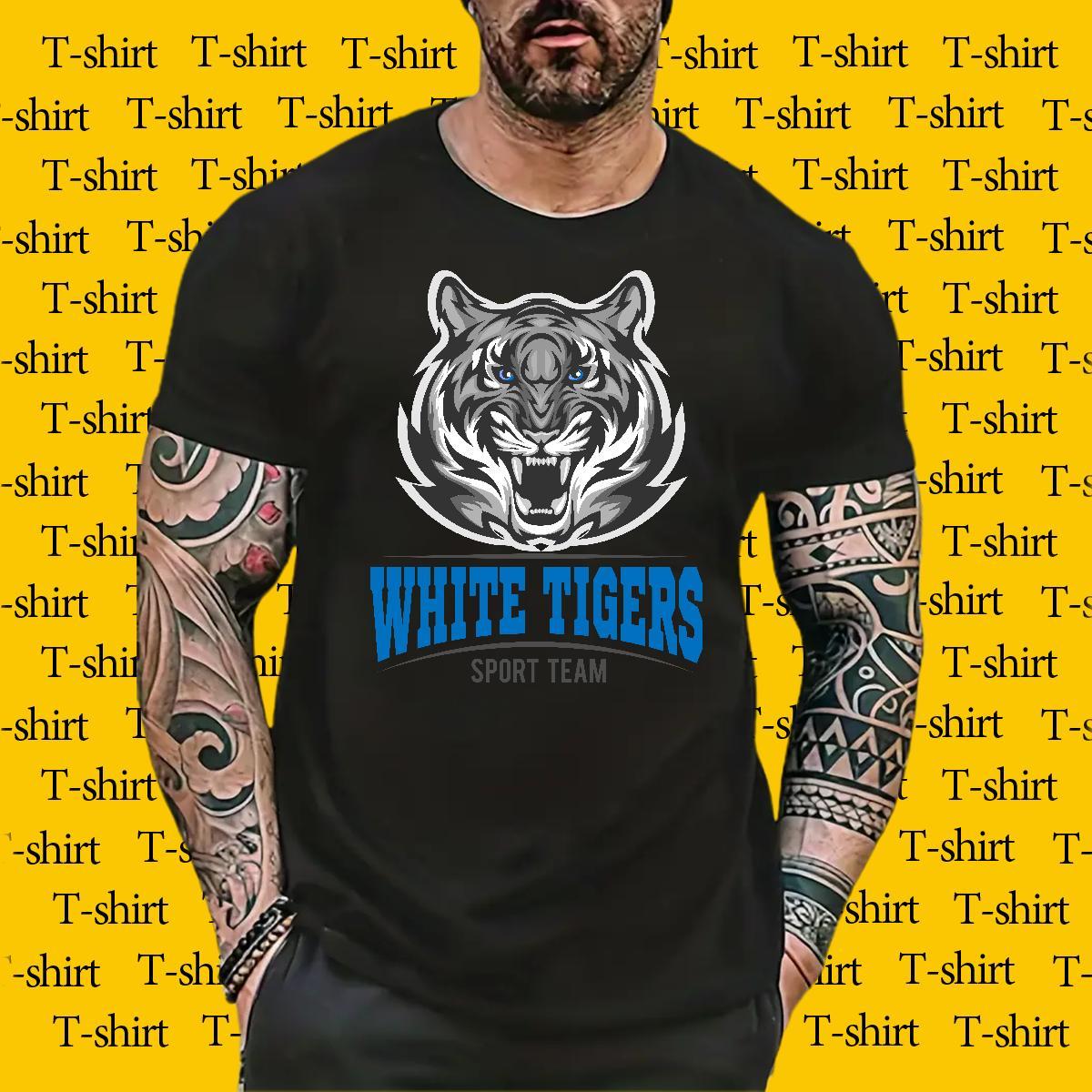 Soft T-Shirts tiger Breathable Short Sleeve Street Black Oversized 230g 100% Cotton Mens Tshirts Fashion Casual Tops Tees