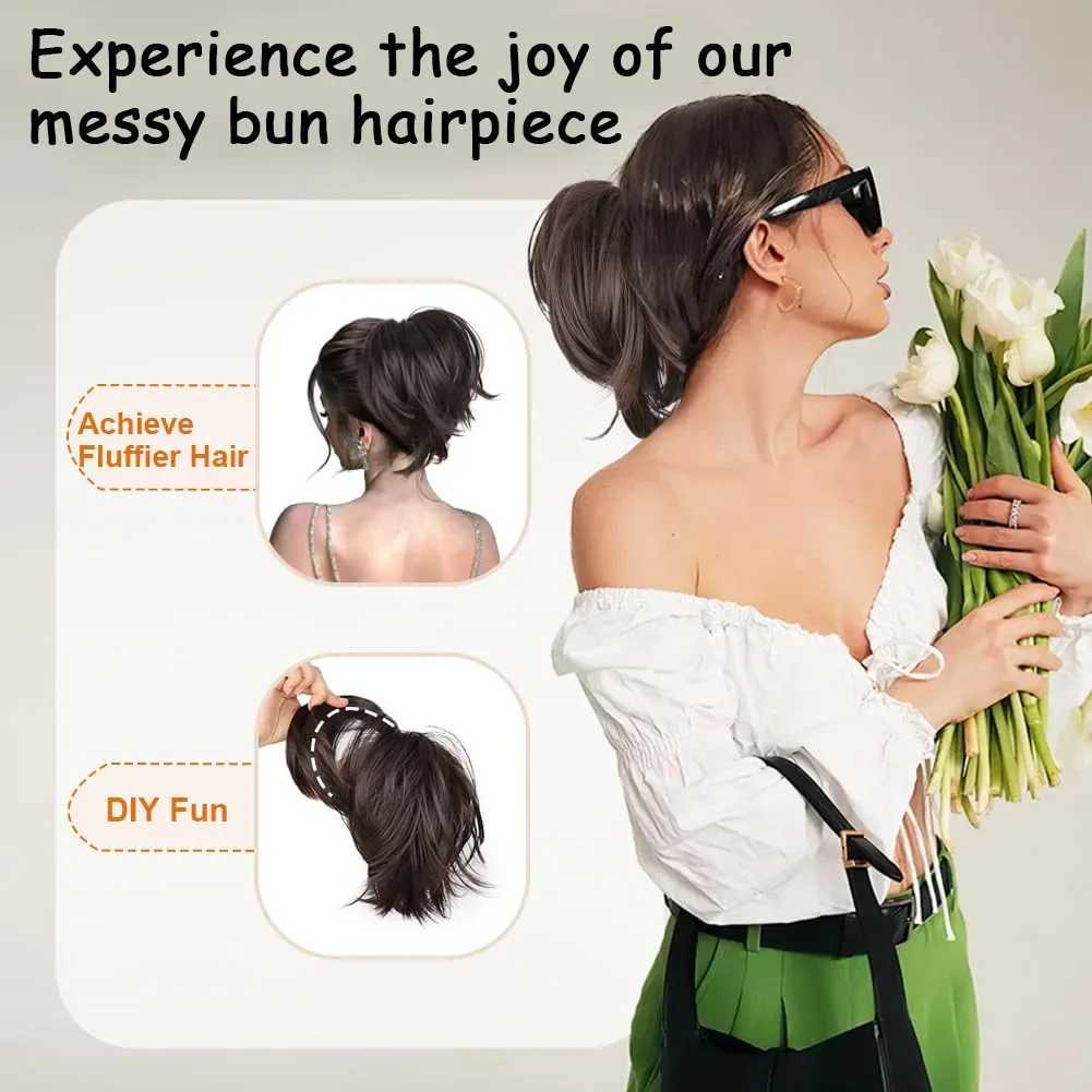 DIY claw clip on fluffy ponytail wig hair extension hair extension fake bread fake black natural hair female fake braid W240817