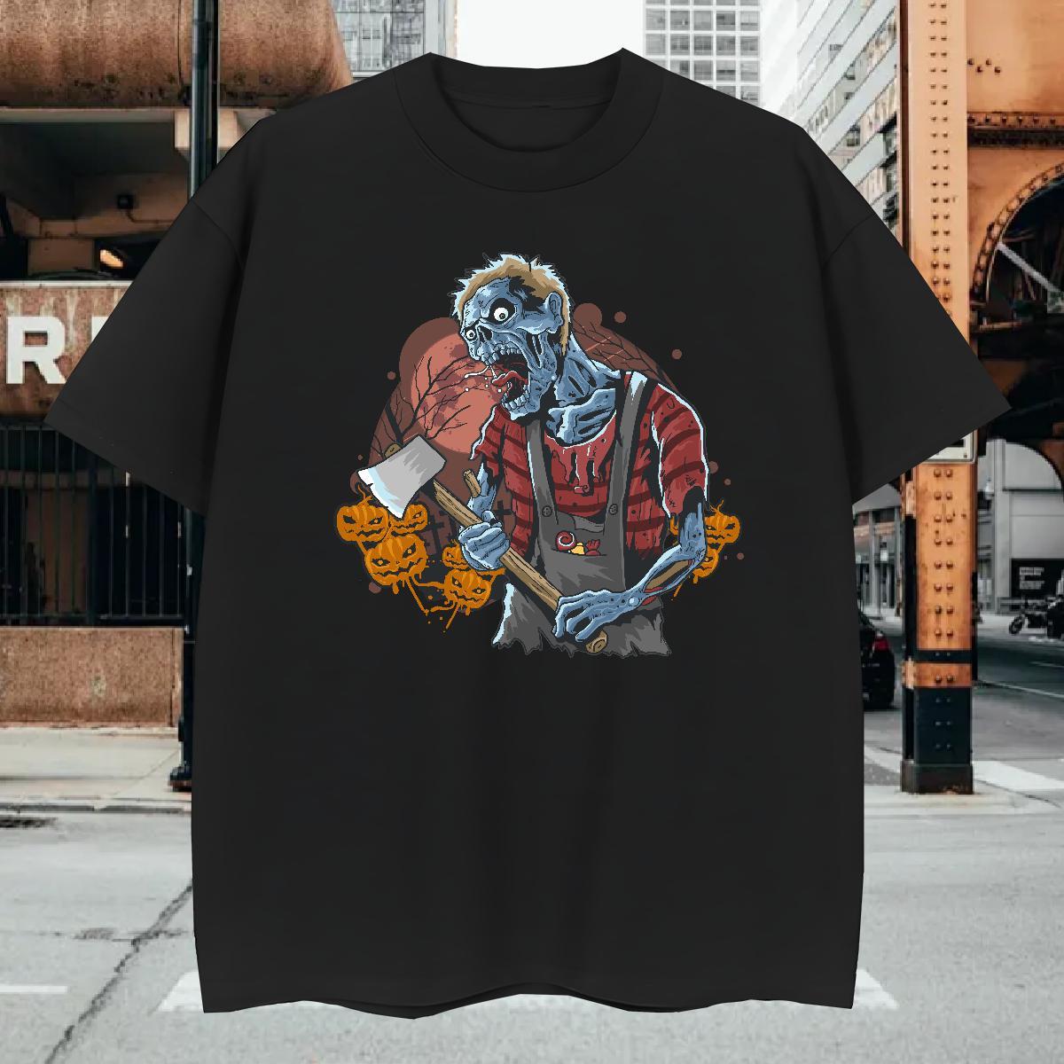 Men T Shirts 230g Cotton zombie Street wear Hip Hop Round Neck Short Sleeve White Plus Size Tshirts 2024 Cool Polos