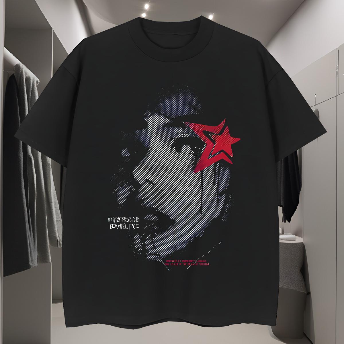 T-Shirts for Men 230g Pure Cotton star Hip Hop Round Neck Short Sleeve DIY Logo Oversized Men Tops Tees Brand TOP Quality Tee Shirt