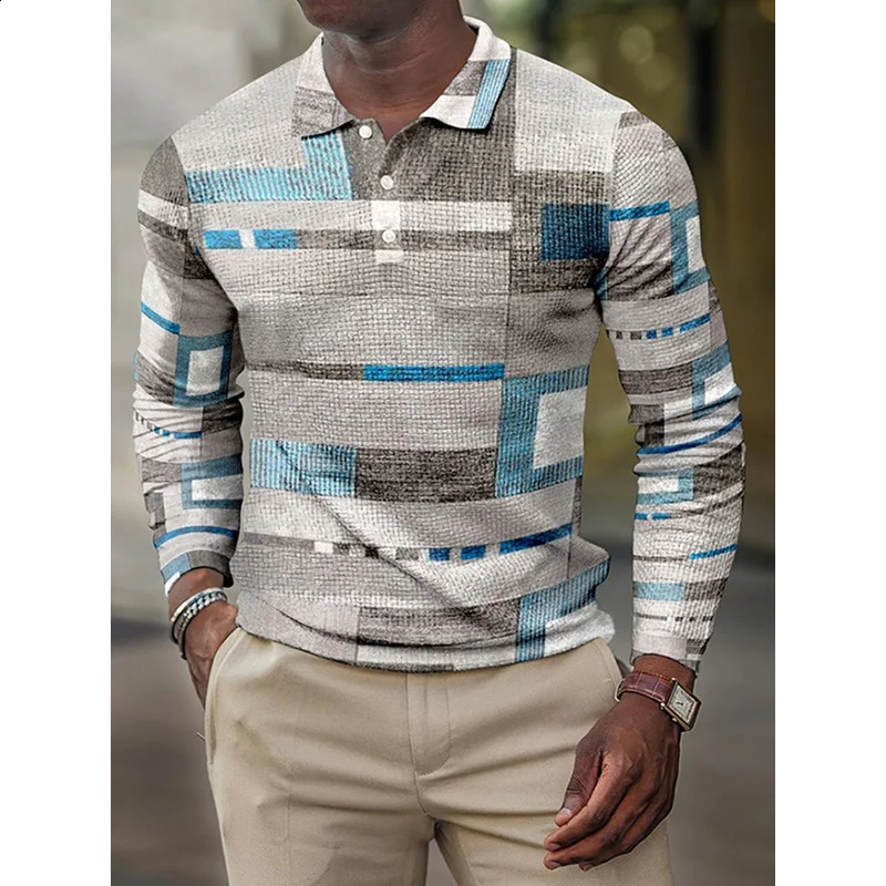 European And American Mens High-quality Long Sleeved Polo Shirt Selling Long Sleeve Digital Printing Tops 240820