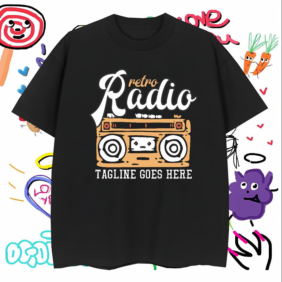 Cool radio Mens T Shirts Hip Hop Street Mens Tshirts 230g 100% Cotton Classic Casual Crew Neck White Plus Size Polos