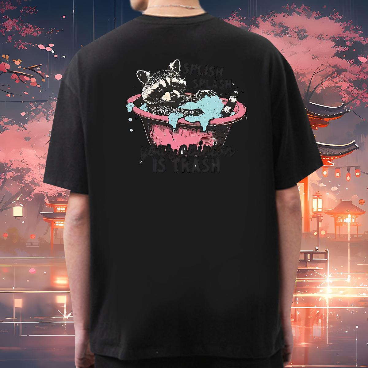 Unisex Mens T Shirts raccoon Breathable Crew Neck Casual Black Oversized 230g Cotton Couples T Shirts Classic Tees Shirts