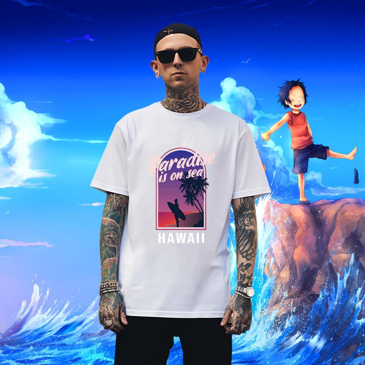 High Quality Mens Tshirts Casual 230g Cotton Floral Print Breathable Crew Neck sea T-Shirts for Men Fashion Designer Tee Shirt