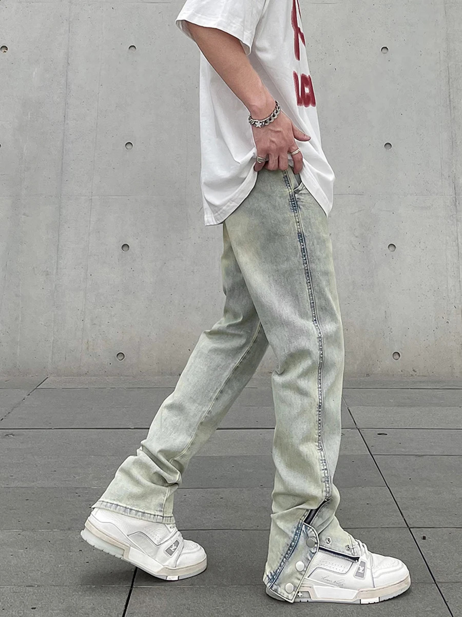 Skinny Jeans Mens Street Vaqueros Zip Flared Trousers Casual Autumn Streetwear Fashion Y2k Slim Vintage Fit Summer Denim Pants 240819