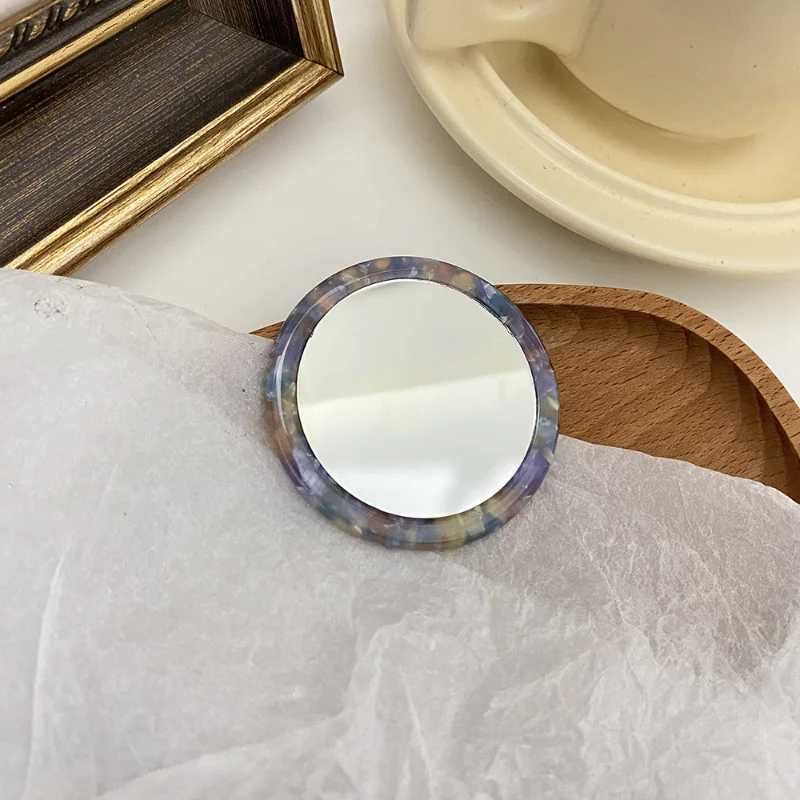 Simple Acetate Small Round Mirror Small Zebra Pattern Makeup Mirror Portable Mini Round Makeup Mirror Travel Accessories Y240819