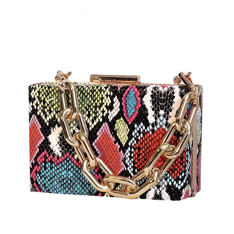 2024 new snake patterned PU leather shoulder women's internet famous acrylic chain box, small square bag, crossbody bag