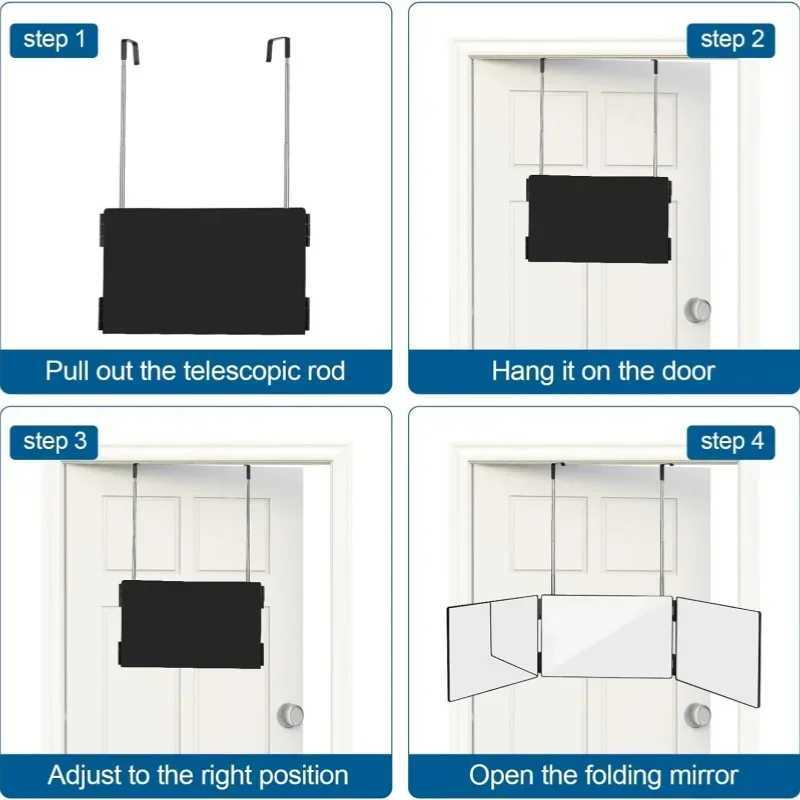 2PCS Triple Mirror Adjustable Hanging Telescopic Vanity Mirror for Shaving Combing Hair and Make-up with Height-adjustable Stand Y240819