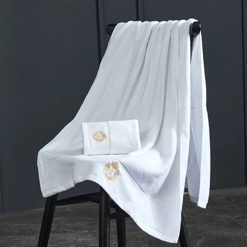 2PCS Set Bathroom White Cotton Towel Set Letter Embroidered 1PCS Hand Towel 1PCS Bath Towel Gift For Men And Women 240819