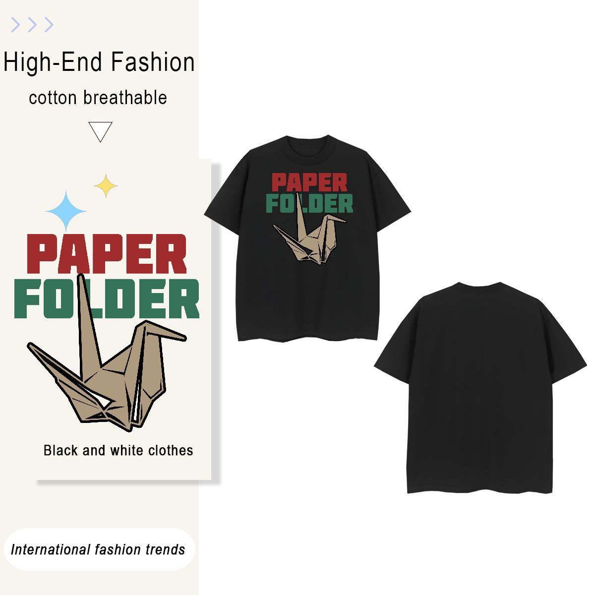 Comfortable origami crane 230g 100% Cotton Men Tops Tees Sport Crew Neck Breathable Man T Shirts New Oversized Polos