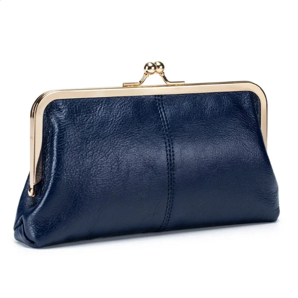 Genuine Leather Long Clutch Wallet Clip Bags Vintage Coin Purse Card Holder Key Lipstick Storage Phone Pouch Case for Women 240820