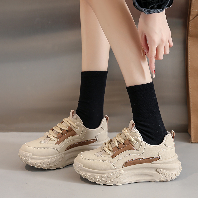 Ddmysports Autumn Little White Shoes New Korean Edition Instagram Sports Running Female Students Thick Sole Eightening Leisure Street Shoot JC OUTDOOR