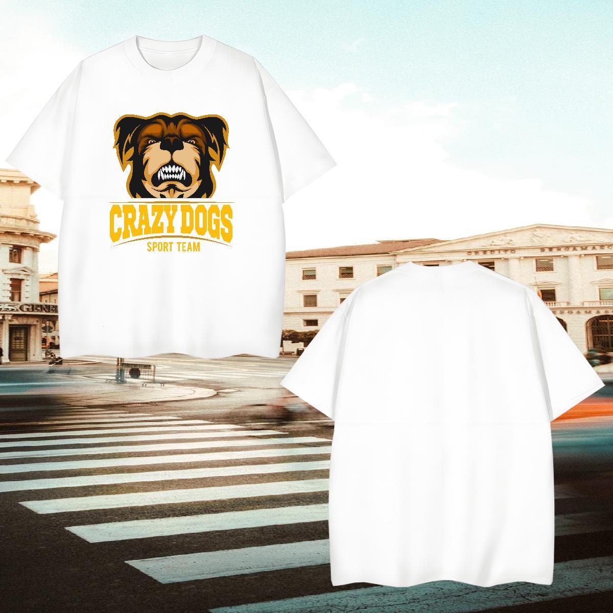 Loose Men T Shirts crazy dog Breathable Short Sleeve Street Casual DIY 230g 100% Cotton Tshirt for Man Woman Casual New Wear