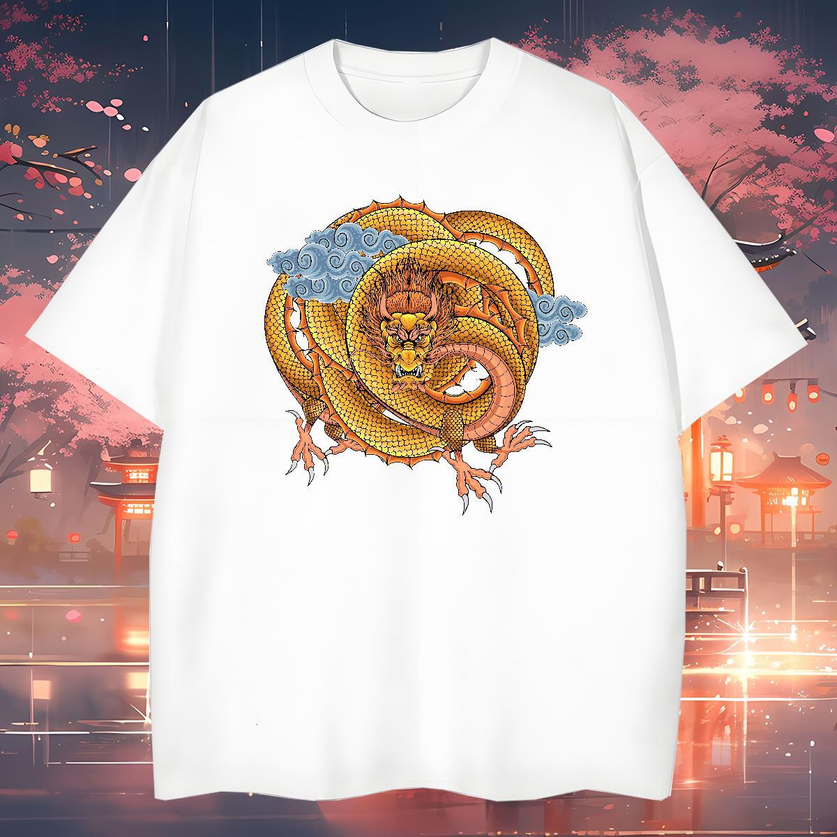 T-Shirts for Men 230g 100% Cotton dragon Street Casual Breathable Crew Neck DIY Logo Oversized Mens Tshirts New Designer Loose Fit Tops Shirt